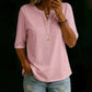 Women's Soloid Color Button Neck Casual Top