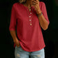 Women's Soloid Color Button Neck Casual Top