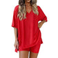 📢📢40% OFF !! ⏰Women's Lounge V-Neck Top & Shorts Set