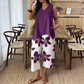 🌸 50% OFF! ✨ Women's Asymmetrical Top & Floral Print Capri Pants Set – Versatile, Vibrant, Comfortable 🌺