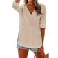 Women's Solid V-Neck Long Sleeve Hooded Top with Pocket