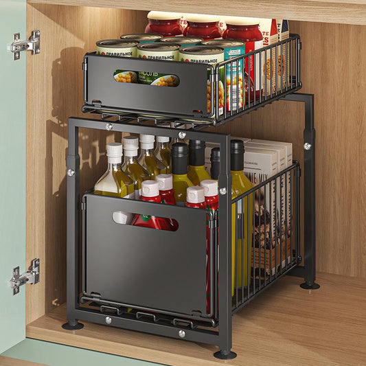 💪🥫 FLASH SALE 50% OFF! Double-Tier Pull-Out Shelf Cabinet Organiser – 5 Height Adjustments, 2 Pull-Out Tiers, Carbon Steel & Large Capacity – No Assembly Required ✨