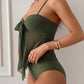 Tie-Front Mesh Tankini Set with High-Waisted Bottoms