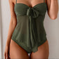 Tie-Front Mesh Tankini Set with High-Waisted Bottoms