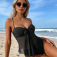 Tie-Front Mesh Tankini Set with High-Waisted Bottoms