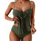 Tie-Front Mesh Tankini Set with High-Waisted Bottoms
