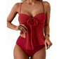 Tie-Front Mesh Tankini Set with High-Waisted Bottoms