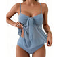 Tie-Front Mesh Tankini Set with High-Waisted Bottoms