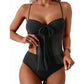 Tie-Front Mesh Tankini Set with High-Waisted Bottoms