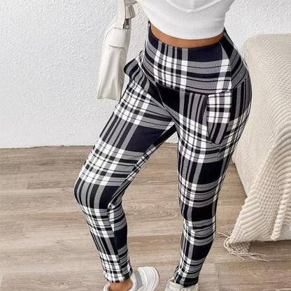 Women's Plaid Printed Slim Fit Stretch Pants