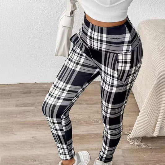 Women's Plaid Printed Slim Fit Stretch Pants