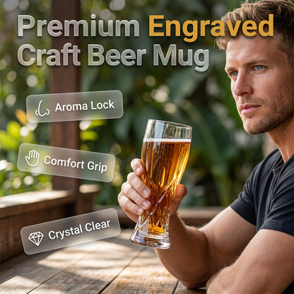 Elegant Engraved Glass Beer Mug Crystal Craft Beer Cup