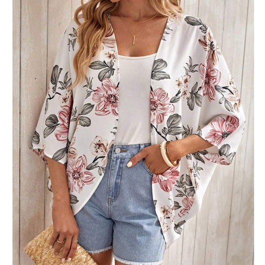 📢📢50% OFF !! ⏰Women's Floral Print Loose Fit Cover Up Top