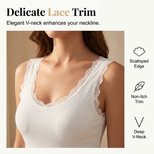 Women's Slim Fit Sleeveless Top Ribbed Cami with Built-in Cups and Lace