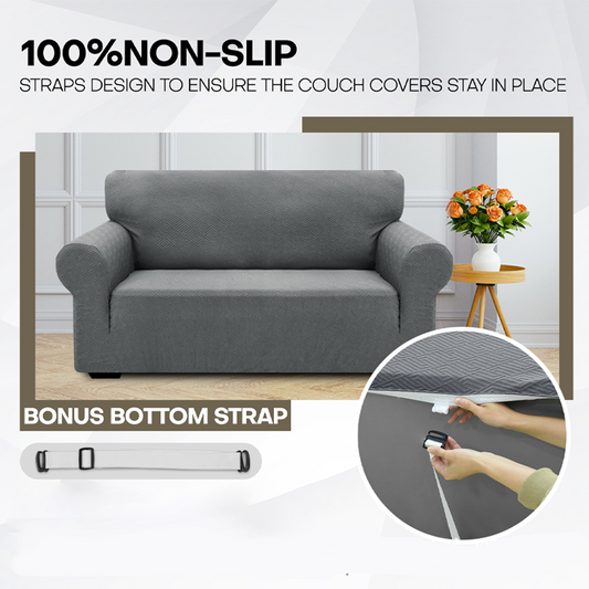 High Stretch Jacquard Sofa Cover with Non-Slip Straps