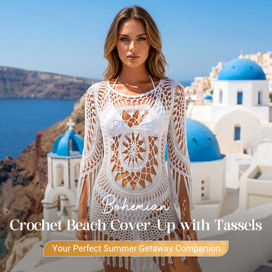 👙 50% OFF NOW! 🌊 Bohemian Crochet Beach Cover-Up with Tassels – Breathable, flowy & boho chic – perfect for poolside, sand or summer vacations – adjustable fit 🧶