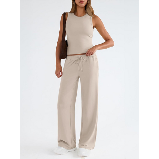 Women's Casual Sleeveless Top & High-Waisted Pants Set