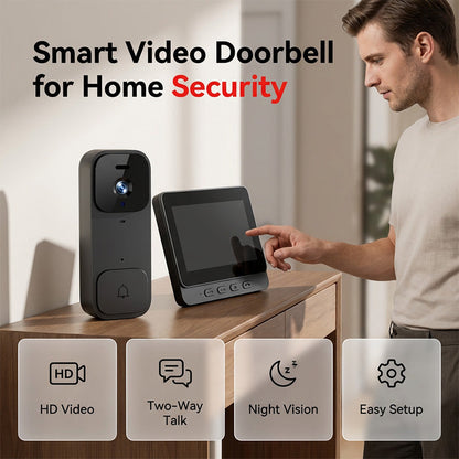 ❄️Summerfresh 50% OFF!🎙️Wireless Video Doorbell with 4.3" Indoor Monitor – Two-Way Talk, Night Vision & Wide-Angle View