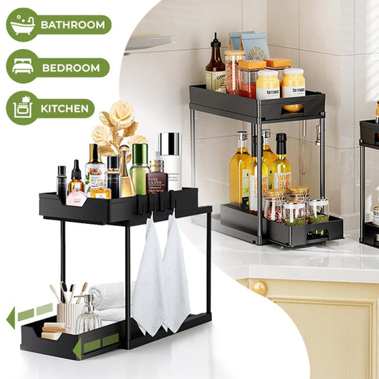 2-Tier Sliding Under Sink Organizer for Bathroom