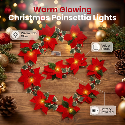 ❄️Summerfresh 50% OFF!🎄Light-Up Poinsettia Christmas Garland – Warm Festive Glow Without a Wall Socket