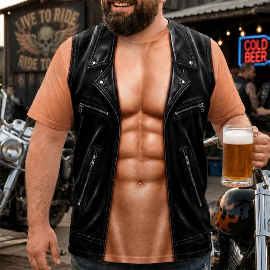 ❄️Summerfresh 50% OFF!✨Funny Men's T-Shirt with Fake Muscle Print – Eye-Catching Party Shirt for BBQ, Motorcycle Rides, Parties & Gift