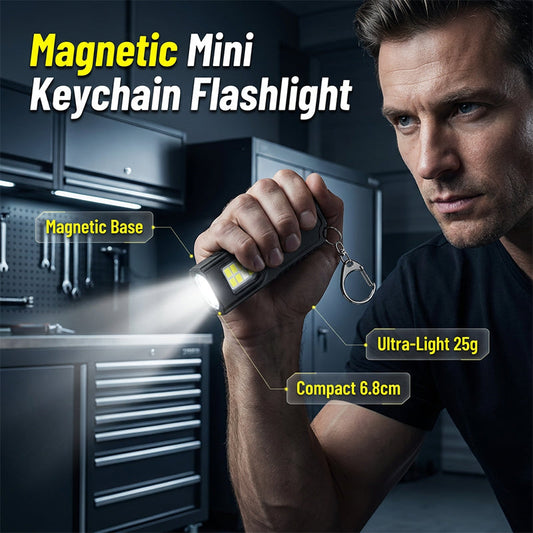 💥 [50% OFF Limited Time] 🔥 Magnetic Mini Keychain Flashlight | Ultralight (25g) | Industrial-Grade Magnetic Base | Red & Blue Warning Lights | Hands-Free Lighting | Ideal for Camping, Repairs, and Emergencies