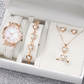 💥【50% OFF】🔥 Women's 5-Piece Watch & Jewelry Set | Butterfly-Dial Rhinestone Quartz Watch | Comfortable Genuine Leather Strap | Matching Heart-Shaped Necklace, Bracelet, Earrings, & Ring | 4 Colors Available | Perfect Gift 🎁