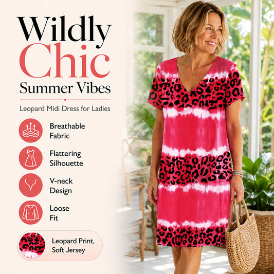 Women's Leopard Print V-Neck Midi Dress