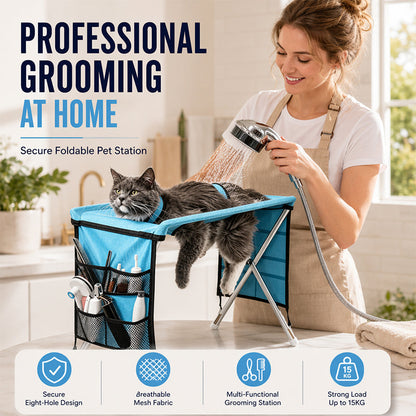 🛁 Struggle-Free Pet Grooming Starts Here – 2-in-1 foldable grooming bed that stops scratches, bites, and anxious wiggles. 😎