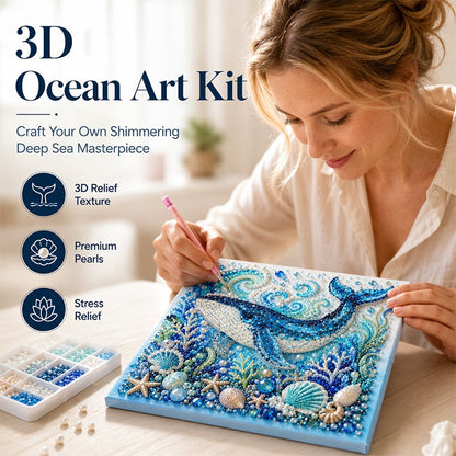 ❄️Summerfresh 50% OFF!🐚3D Ocean Pearl Art DIY Kit – Glossy Painting Set with Sea Life, Pearls and Relief Texture