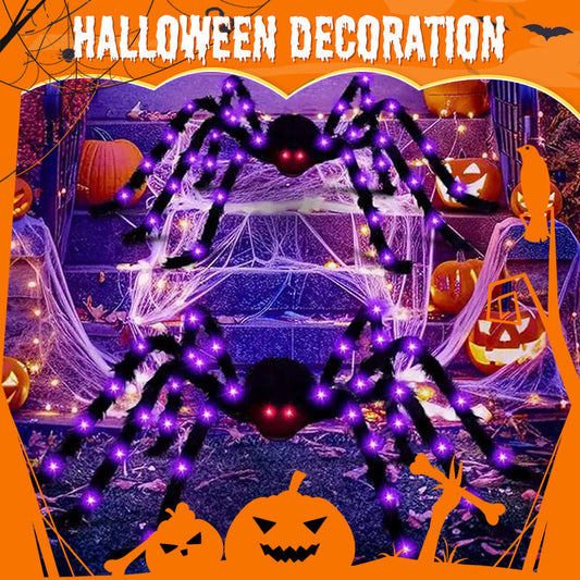 ❄️Summerfresh 50% OFF!🎃Giant Halloween Spider Web Lights & Hairy Spider Decor – Choose 5m LED Web, 150cm Spider or Complete Set
