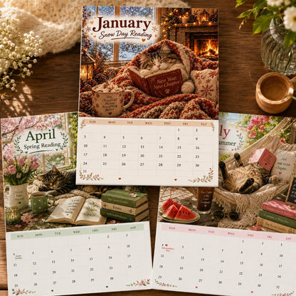 ❄️Summerfresh 50% OFF!🐈2027 Cosy Cats & Books Wall Calendar – A Year of Reading, Cats & Seasonal Charm