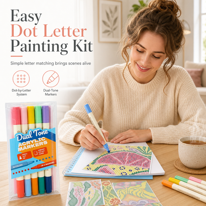 🎃Halloween Deal 50% OFF!🎨Dot-by-Letter Colouring Kit – 20 Guided Art Scenes + Dual-Tone Markers