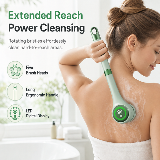 🎃Halloween Deal 50% OFF!🛁5-in-1 Electric Body Brush – Long Handle, Digital Display & USB-C Rechargeable