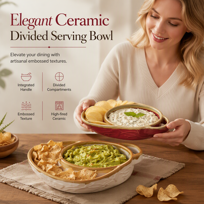 🎃Halloween Deal 50% OFF!🥣Oven-Safe Ceramic Soup & Side Bowl – Divided Serving Dish with Handle