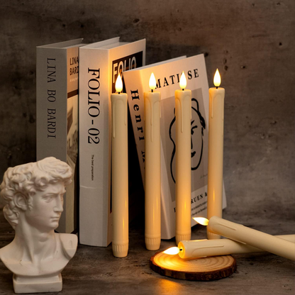 🎃Halloween Deal 50% OFF!🕯️Realistic Flameless LED Taper Candles (6-Pack) – Flickering Glow, Remote & Timer