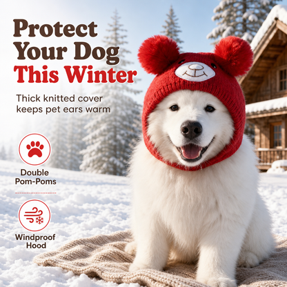🎃Halloween Deal 50% OFF!🐻Cosy Teddy Bear Dog Snood Hat – Soft Knitted Winter Hood with Pom-Poms