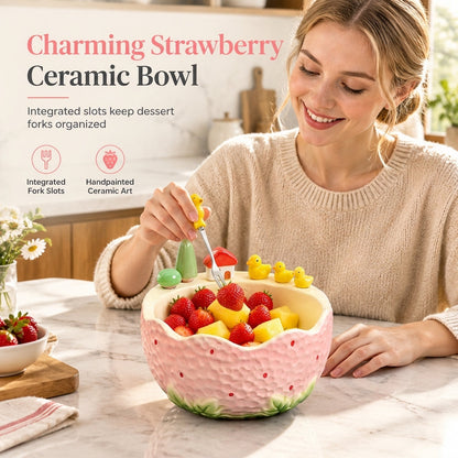 🎃Halloween Deal 50% OFF!✨Strawberry Ceramic Serving Plate & Fork Set – Sweet Tableware for Fruit, Desserts & Treats
