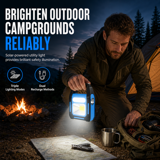 🎃Halloween Deal 50% OFF!🔦Solar & USB Rechargeable COB Work Light – Portable Camping Lantern & Handheld Torch