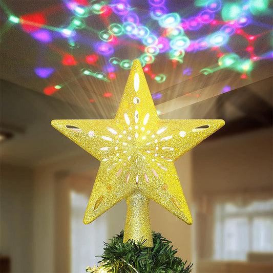 50% OFF!🎄LED Christmas Tree Topper with Star & Snowflake Projection